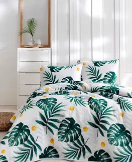 Přehozy L'essentiel Set bavlněného přehozu přes postel a povlaku na polštář Lura 160x220 cm zeleno-bílé