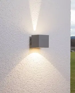 Venkovní nástěnná svítidla Lucande Stříbrné LED venkovní nástěnné světlo Jarno kostka