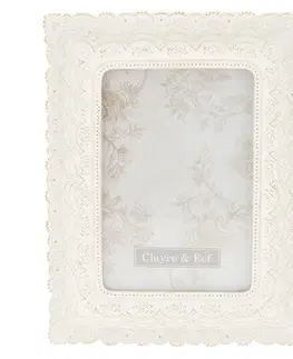 Klasické fotorámečky Bílý fotorámeček s květy - 16*2*21 cm / 10*15 cm Clayre & Eef 2F0566