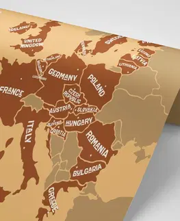 Tapety mapy Tapeta hnědá mapa s názvy zemí EU