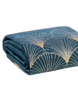 Jednobarevné přehozy na postel Designový přehoz LOTOS tyrkysový se zlatým motivem