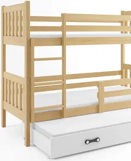 Postele BMS Dětská patrová postel s přistýlkou CARINO 3 | 80 x 190 cm Barva: Borovice / bílá
