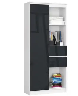 Šatní skříně Ak furniture Skříň Rexa II 80 cm bílá/grafitová lesk