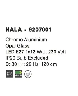Klasická závěsná svítidla Nova Luce Elegantní závěsné svítidlo Nala se stínidlem z opálového nebo kouřového skla - 1 x 60 W, opálové sklo NV 9207601