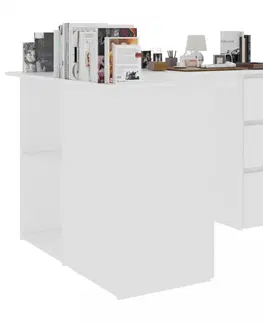 Kancelářské skříně Rohový psací stůl se šuplíky 145x100 cm Dekorhome Bílá lesk