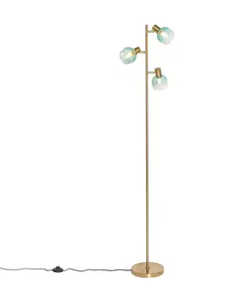 Stojaci lampy Stojací lampa ve stylu Art Deco zlatá se zeleným sklem 3 světla - Vidro