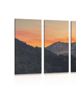 Obrazy přírody a krajiny 5-dílný obraz západ slunce na horách