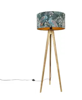 Stojaci lampy Stativ vintage dřevo s kapucí paví zelená 50 cm - Stativ Classic