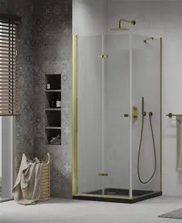 Sifony k pračkám MEXEN/S Lima sprchový kout zalamovací dveře 90 x 90, transparent, zlatý + Flat černá vanička se sifonem 856-090-090-50-00-4070G