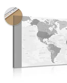 Obrazy na korku Obraz na korku podrobná mapa světa v černobílém provedení