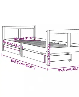Dětské pokoje Dětská postel se zásuvkami černá 80x200 cm masivní borové dřevo