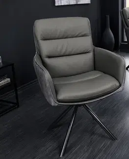Designové a luxusní židle do pracovny a kanceláře Estila Designová kožená otočná židle Coiro v šedé barvě s industriálním nádechem 88 cm