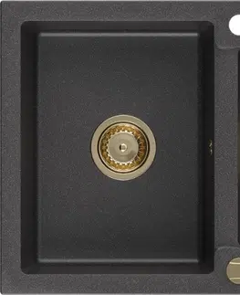 Sifony k pračkám MEXEN/S Andres granitový dřez s odkapávačem 1000 x 500 mm černá nakrapiany, zlatý sifon 6515101510-76-G