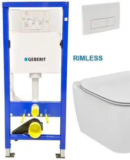 Záchody GEBERIT DuofixBasic s bílým tlačítkem DELTA51 + WC Ideal Standard Tesi se sedátkem RIMLESS 458.103.00.1 51BI TE2
