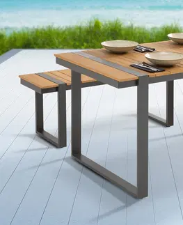 Zahradní stoly Estila Industriální designový zahradní stolek Acostado s kovovými nohami a hnědou povrchovou deskou 123cm