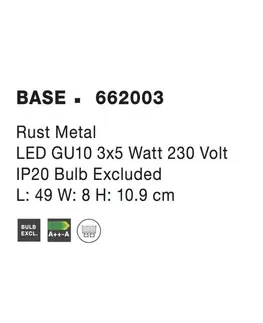 Industriální bodová svítidla Nova Luce Moderní stropní lišta Base se třemi nastavitelnými spoty - 3 x 50 W, rez NV 662003