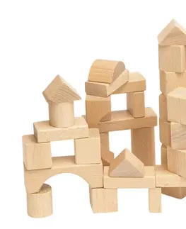 Hračky stavebnice WOODY - Stavebnice kostky přírodní v kartonu, 50 dílů