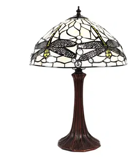 Svítidla Bílá stolní lampa Tiffany s vážkami Vie white - Ø31*43 cm E27/max 1*40W Clayre & Eef 5LL-9335W