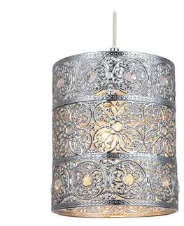 Klasická závěsná svítidla Sessak Zdobné závěsné svítidlo starožitného designu Maya - pr. 170 x 200 mm, 60 W, stříbrná SE MAYKHO