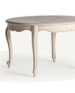 Designové a luxusní jídelní stoly Estila Luxusní kulatý rozkládací provensálský jídelní stůl Vinny v bílé barvě s vintage nádechem 120-160 cm