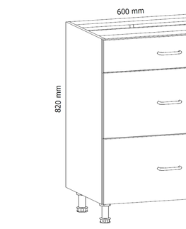 Kuchyňské linky MISAEL dolní skříňka D60S3, korpus bílý, dvířka borovice andersen