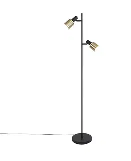Stojaci lampy Designová stojací lampa černá se zlatým 2-světlem - Stijn