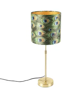 Stolni lampy Stolní lampa zlatá / mosaz s velurovým odstínem páv 25 cm - Parte