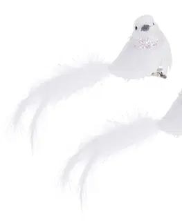Vánoční dekorace Dekorační ptáček s klipem bílá, 2 ks