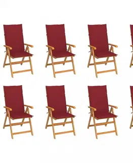 Zahradní židle Zahradní polohovací židle 8 ks akácie / látka Dekorhome Červená / bílá