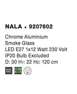 Moderní závěsná svítidla Nova Luce Elegantní závěsné svítidlo Nala se stínidlem z opálového nebo kouřového skla - 1 x 60 W, kouřové sklo NV 9207602