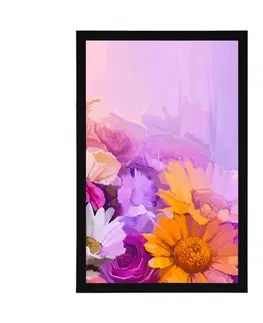 Květiny Plakát olejomalba pestrobarevných květin