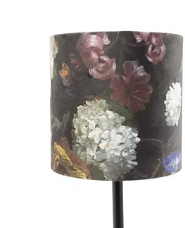 Stolni lampy Romantická stolní lampa černá s květinovým odstínem 25 cm - Simplo