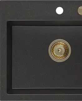 Sifony k pračkám MEXEN/S Oscar granitový dřez 580 x 490 mm, černá/zlatá metalik, zlatý sifon 6519581000-75-G