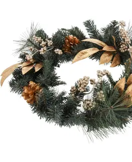 Vánoční dekorace Vánoční věnec Berry and pinecone zlatá, 45 x 10 x 39 cm