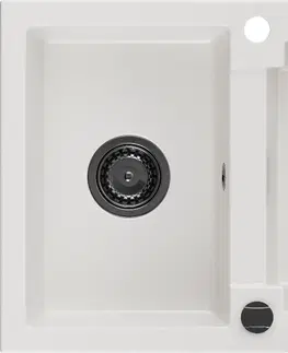 Sifony k pračkám MEXEN/S Gaspar granitový dřez 1.5 s odkapávačem 737 x 475 mm, bílá, černý sifon 6507731505-20-B