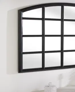 Luxusní a designová zrcadla Estila Industriální nástěnné zrcadlo Castillo s černým rámem s designem obloukového okna 120 cm