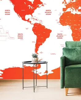 Samolepící tapety Samolepící tapeta mapa světa s jednotlivými státy v červené barvě