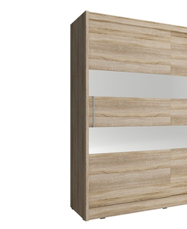 Šatní skříně Skříň CONCINNA typ 2 se zrcadlovými pruhy 200 cm, dub sonoma 