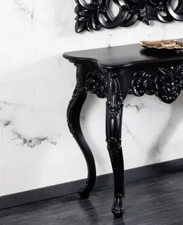 Designové a luxusní konzolové stolky Estila Luxusní konzolový stolek Muriel v barokním stylu černé barvy s ornamentálním vyřezáváním 85cm