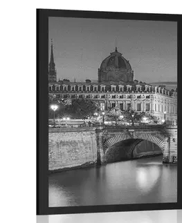 Černobílé Plakát oslňující panorama Paříže v černobílém provedení