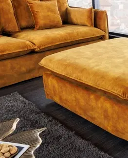 Stylové a luxusní taburety Estila Stylový moderní taburet Heaven se žlutým potahem ze sametu čtvercového tvaru 100cm