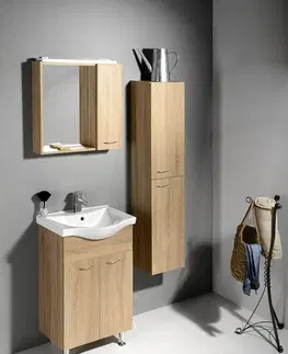 Koupelnová zrcadla AQUALINE ZOJA/KERAMIA FRESH galerka s LED osvětlením, 60x60x14cm, pravá, dub platin 45028
