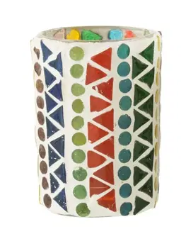 Svícny Barevný skleněný svícen na čajovou svíčku Mosaic - Ø 6 *8,5 cm J-Line by Jolipa 1663 1ks cikcak