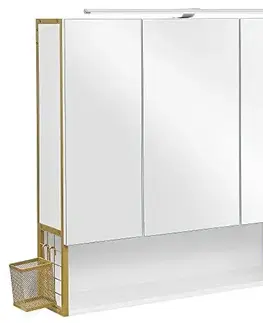 Zrcadla SONGMICS Koupelnová zrcadlová skříňka s osvětlením Vasagle Bake bílá/zlatá