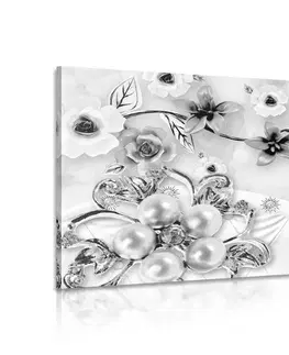 Černobílé obrazy Obraz luxusní květinové šperky v černobílém provedení