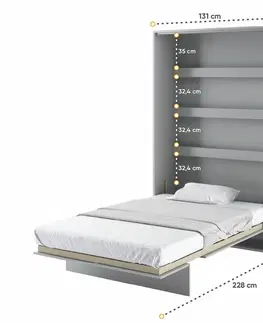 bez úložného prostoru Vysoká sklápěcí postel ve skříni MONTERASSO, 120x200, šedá