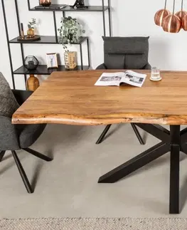 Designové a luxusní jídelní stoly Estila Industriální masivní jídelní stůl Mammut z akáciového dřeva hnědé barvy a černým kovovým nohama 220cm