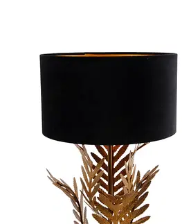 Stolni lampy Vintage stolní lampa zlatá se sametovým odstínem černá 35 cm - Botanica