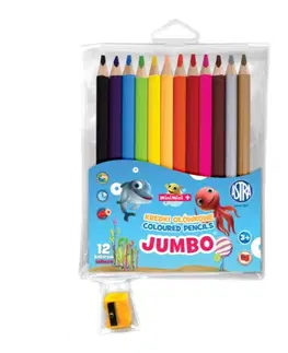 Hračky ASTRA - MINI-MINI Školní barvičky JUMBO 12ks + struhadlo, 312221009