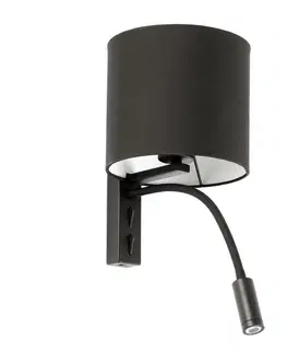 Nástěnná svítidla s látkovým stínítkem FARO TIRA nástěnná lampa, černá, se čtecí lampičkou